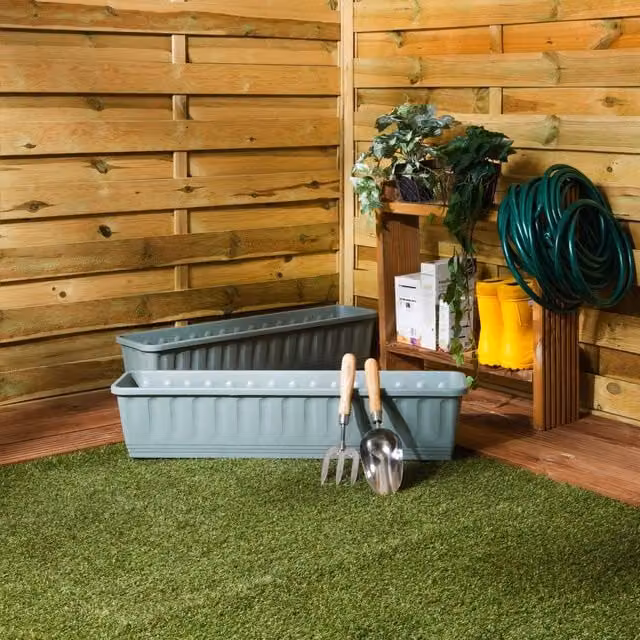 Wham Etruscan Rectangular Plastic Garden Planter Troughs, Green, Pack of 2