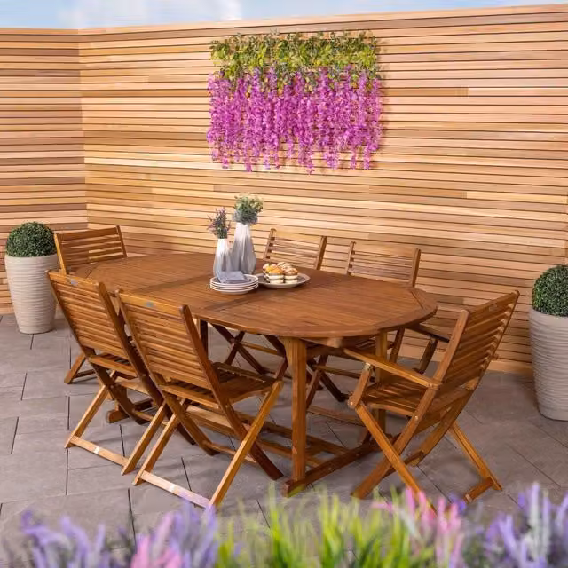 Charles Bentley FSC Certified Acacia Hardwood Oval Extendable Outdoor Dining Table in Natural Brown, W/D/H: 200 x 100 x 74 cm