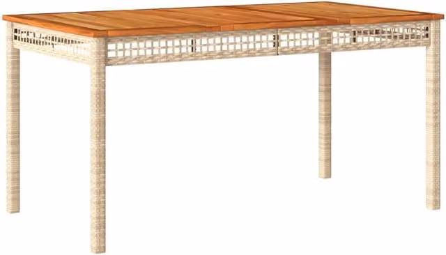 Berkfield Home Extendable Rectangular Garden Table in Beige Poly Rattan and Acacia Wood, W/D/H: 140 x 80 x 75 cm