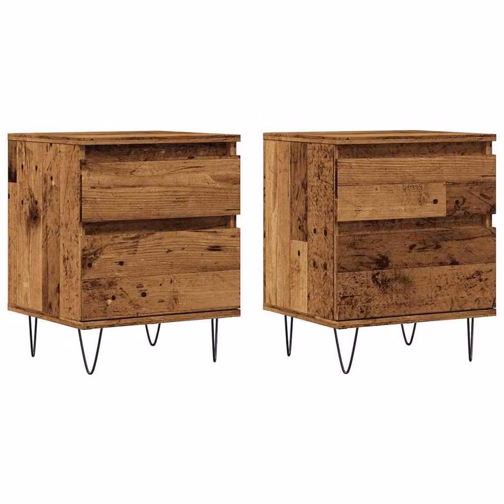 Berkfield Home Modern Bedside Cabinets, 2 Piece Set in Brown Old Wood, W/D/H: 40 x 35 x 50 cm – 3