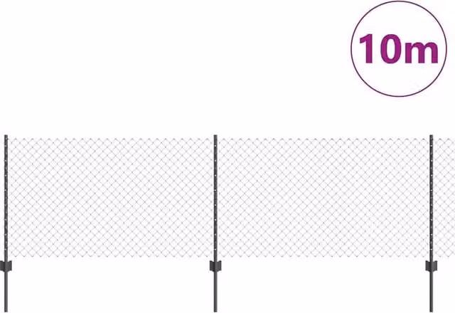 vidaXL Grey Steel Chain Link Fence with 10 U-Posts, W: 10 m, H: 0.8 m – 1
