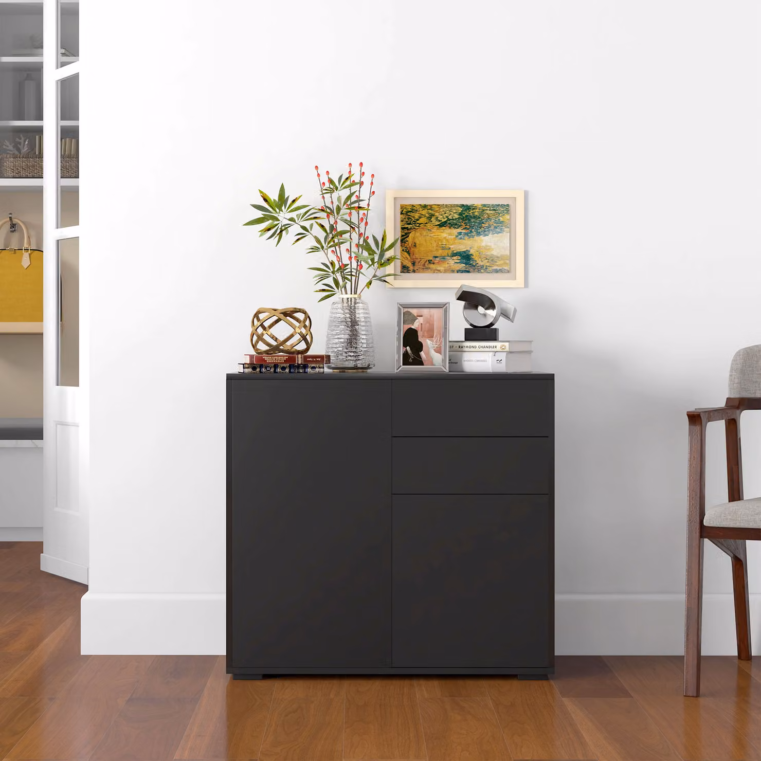 HOMCOM High Gloss Modern Sideboard with 2 Drawers and Push-Open Design, Black – 2