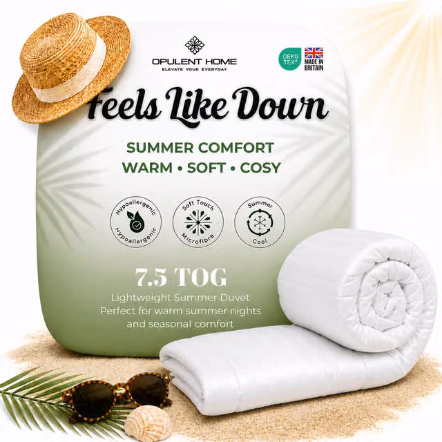 Opulent Home 7.5 Tog Lightweight Summer Microfibre Hollow Fibre Duvet, White, Double