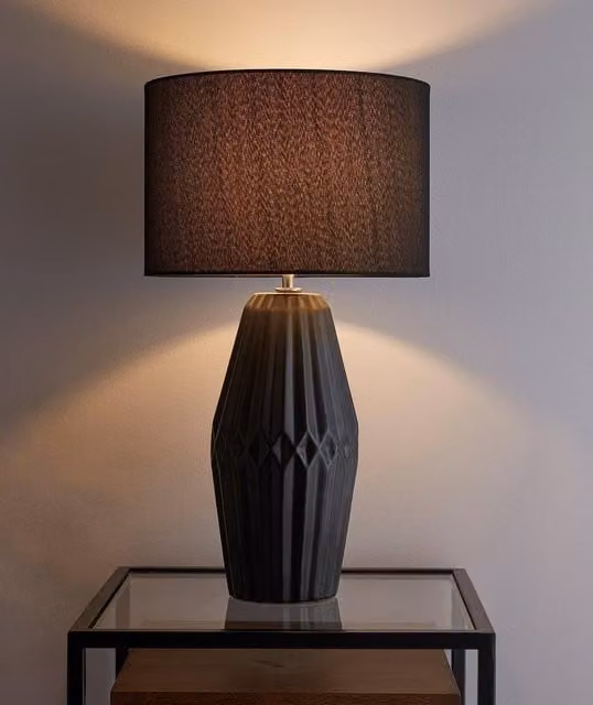 K LIVING Nyon Black Ceramic Table Lamp with Matching Black Shade, Height: 54 cm