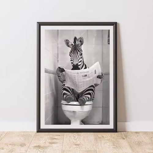 60 Second Makeover Zebra On The Toilet Animal Print Paper Poster, A3, Multicolour
