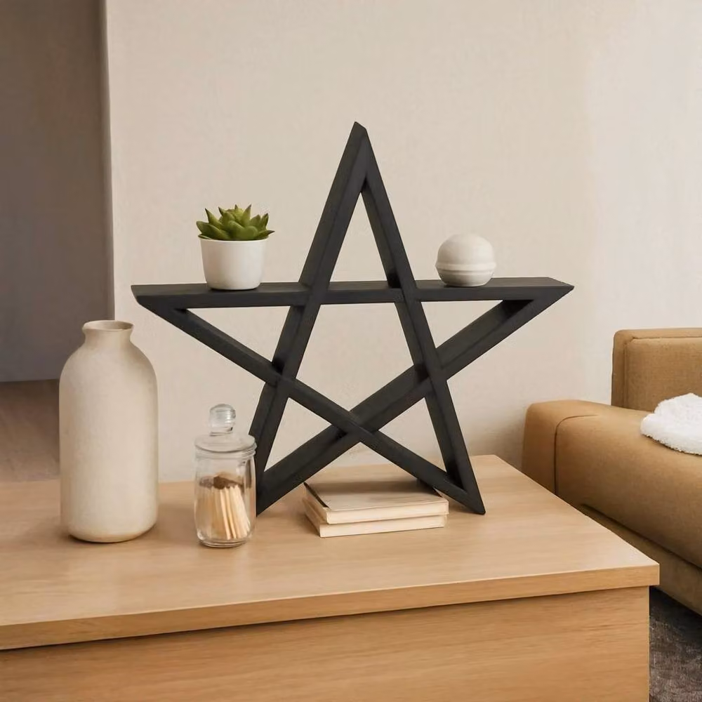 FORGEVIO Black Geometric Wooden Wall Shelf for Wiccan and Boho Display – 3