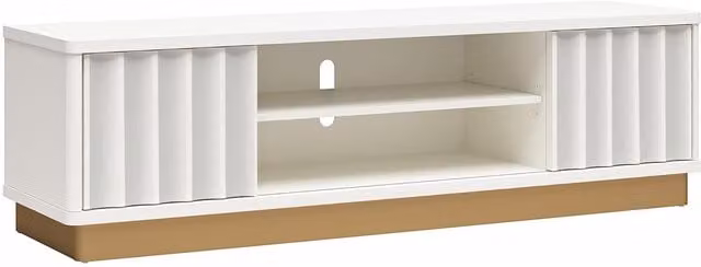 Rene Modern Scallop TV Stand in White and Gold Glossy MDF