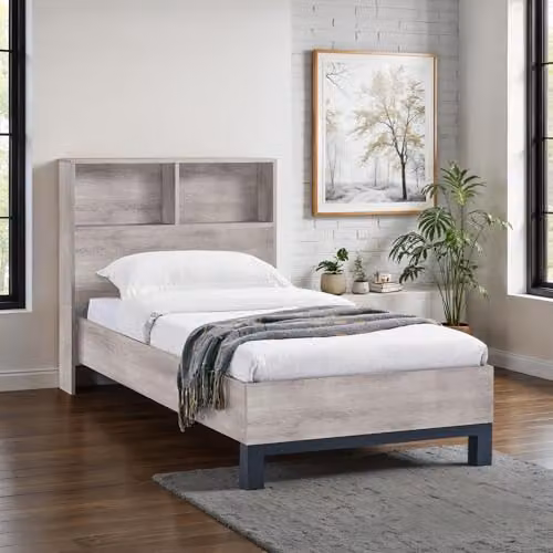 Julian Bowen Bali Bookcase Bed in Grey Oak with Side Compartments, W/D/H: 90 x 190 cm – 1