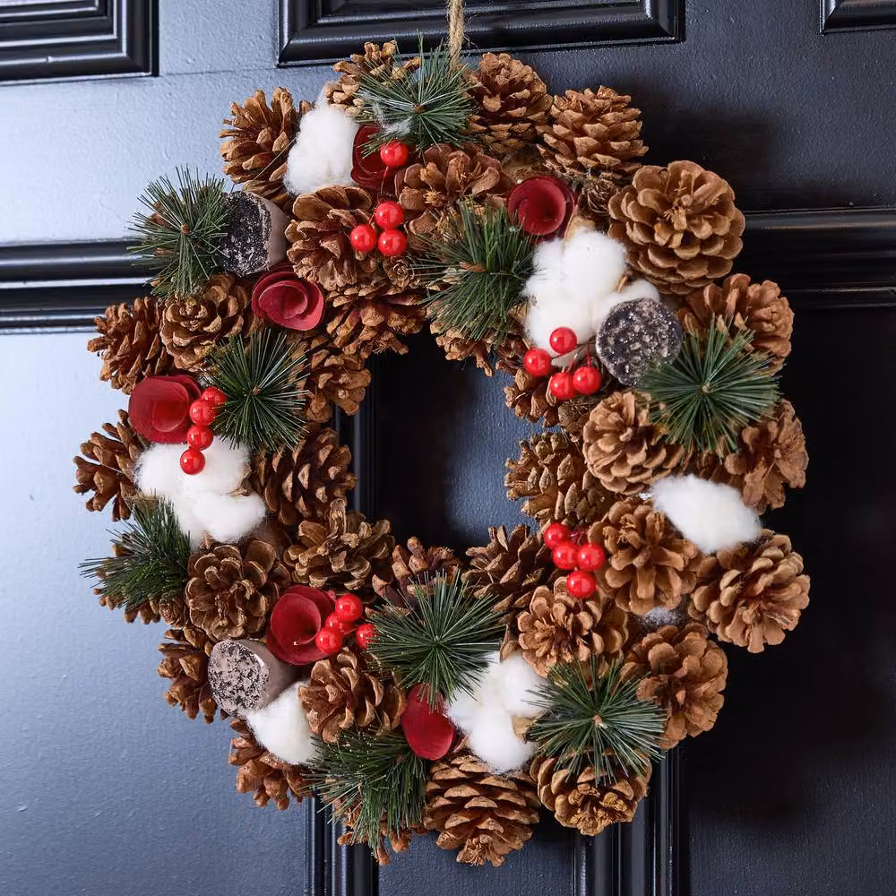 Dibor Red Pinecone and Roses Christmas Wreath with Floral Decorations, Diameter: 36 cm – 2