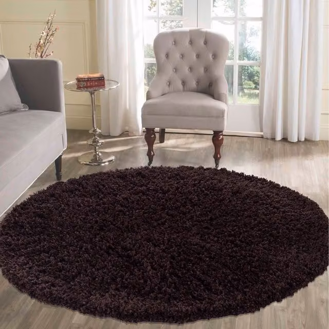Desire Rugs Plain Brown Fluffy Shaggy Square Area Rug, W/D: 120 x 120 cm