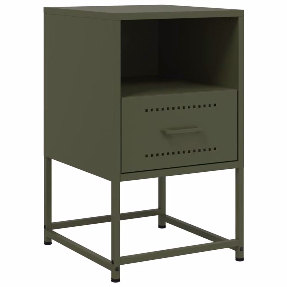 Berkfield Home Durable Metal Bedside Cabinet in Olive Green, W/D/H: 39 x 39 x 60.5 cm – 3