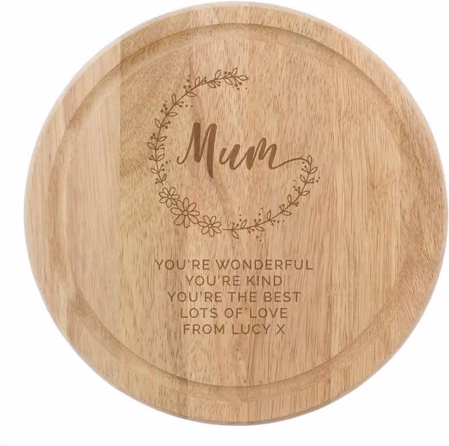 Personalised Memento Company Women's Personalised Mum Round Wooden Chopping Board in Light Brown