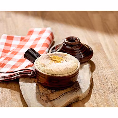 mysmartbuy Brown Ceramic Stoneware Microwaveable Cooking Pot with Lid and Handle, Diameter: 10 cm – 2