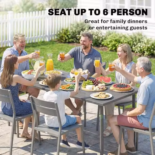 Outsunny Modern Metal Garden Dining Table for 6 Adults, Grey, W: 165 cm, D: 80 cm, H: 74 cm – 3