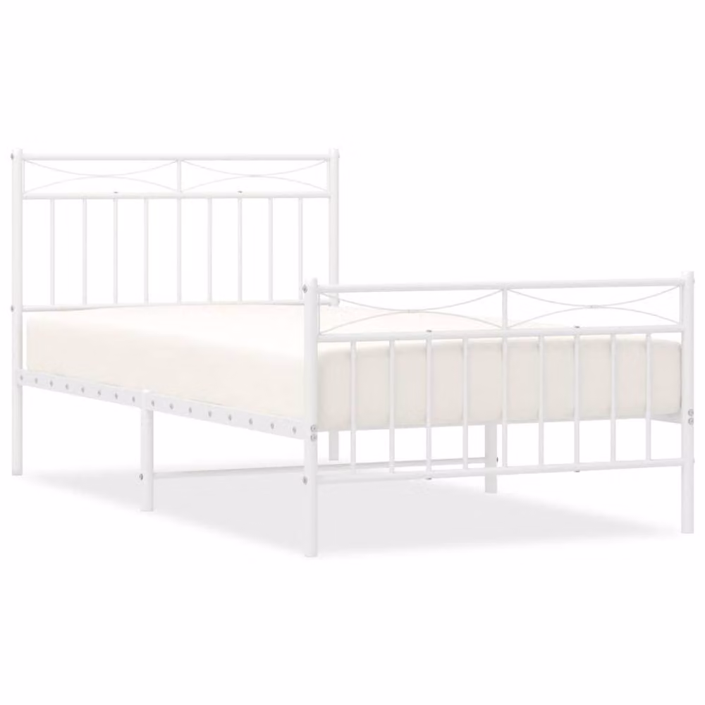 Berkfield Home Metal Bed Frame with Headboard and Footboard in White, W/D/H: 100 x 190 cm – 2