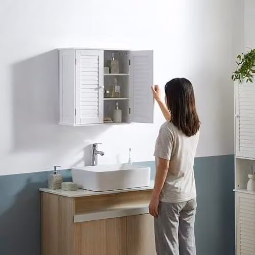 Bath Vida Modern White Lacquered Wall Mounted Bathroom Cabinet with Hinged Doors and Internal Shelves – 2