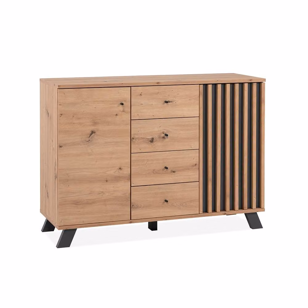 CALICOSY LUBLIN Modern 2-Door 4-Drawer Sideboard in Artisan Oak Finish, Light Brown – 3