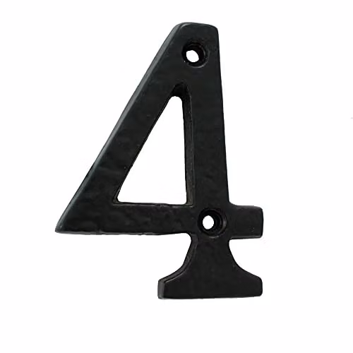 Loops Black Antique Iron Face Numeral Plaque Number 4, Height: 78 mm, Depth: 0.8 cm – 1
