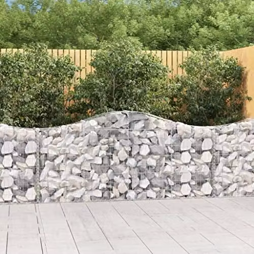 vidaXL Arched Gabion Basket in Silver Galvanised Steel, W/D/H: 200 x 30 x 80/100 cm – 1