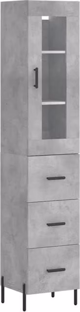 Berkfield Home Highboard in Concrete Grey with Glass Doors, W/D/H: 34.0 x 34.5 x 180 cm – 1