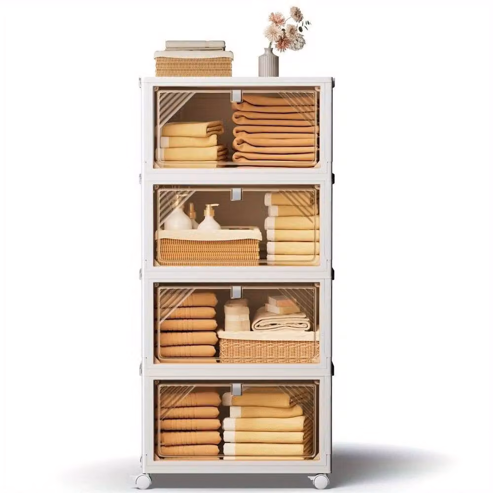 SPETLEK 4 Tier Folding and Stackable Plastic Storage Box in White – 2