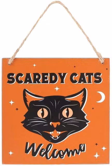 Something Different Scaredy Cats Welcome Orange Wooden Hanging Wall Plaque – 1