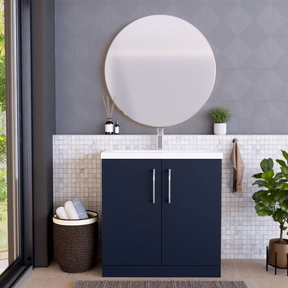Balterley Modern Floor Standing 2-Door Bathroom Vanity Unit with Mid-Edge Ceramic Basin, Blue, W/D/H: 81.0 x 39.0 x 84.0 cm – 2