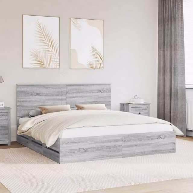 Berkfield Home Modern Bed Frame with Drawers in Grey Sonoma, Engineered Wood, W/D/H: 180 x 200 cm – 1