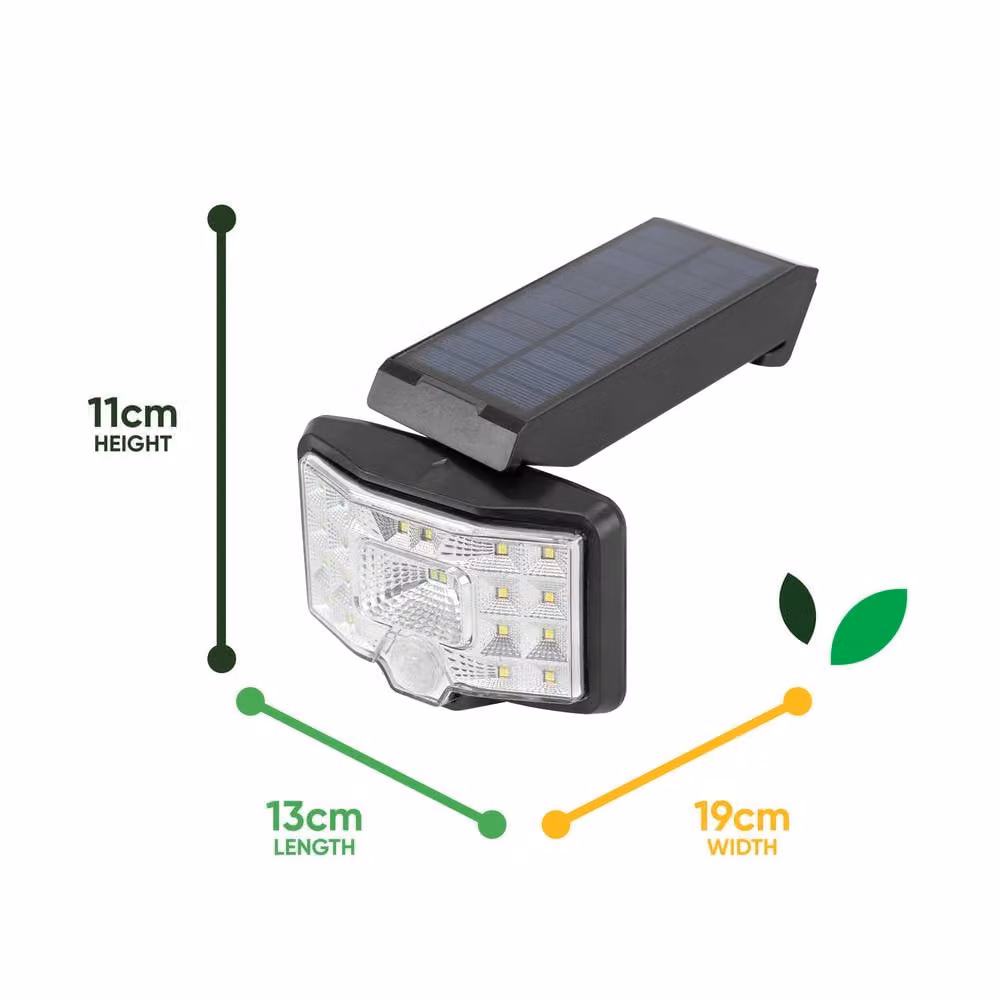Gardenwize IP44 Waterproof Solar Powered Adjustable Swivel LED Motion Sensor Wall Light in Black – 2