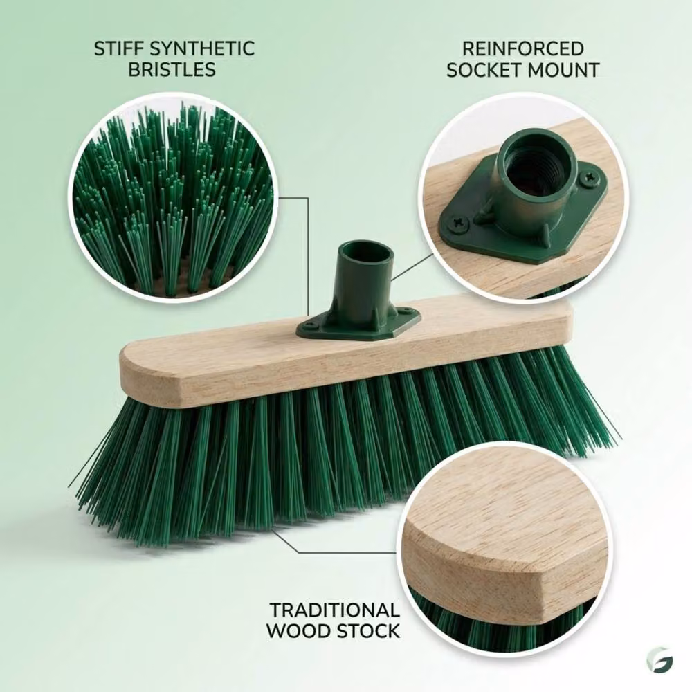Bedsland Heavy Duty Broom with Green Bristles and Wooden Block, Width: 30.48 cm – 3