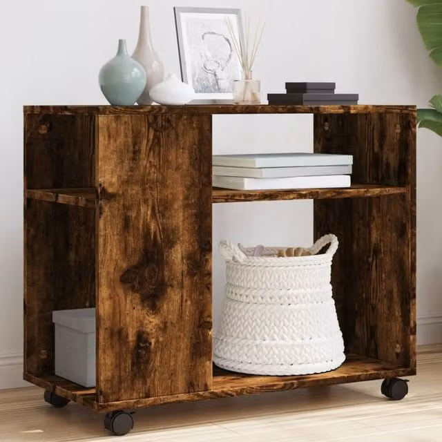Berkfield Home Side Table with Castors in Smoked Oak Brown, W/D/H: 70 x 35 x 60 cm – 1