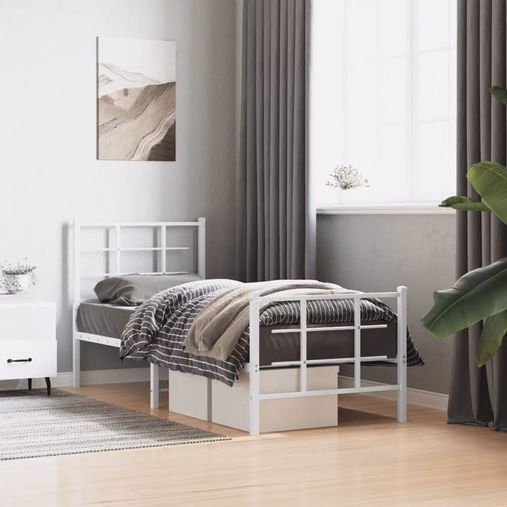 Berkfield Home Metal Bed Frame with Footboard, White, W: 75 cm, L: 190 cm – 2
