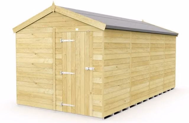 Buttercup Farm Apex Wooden Shed in Brown with Single Door and No Window, L472 x W231 x H217 cm