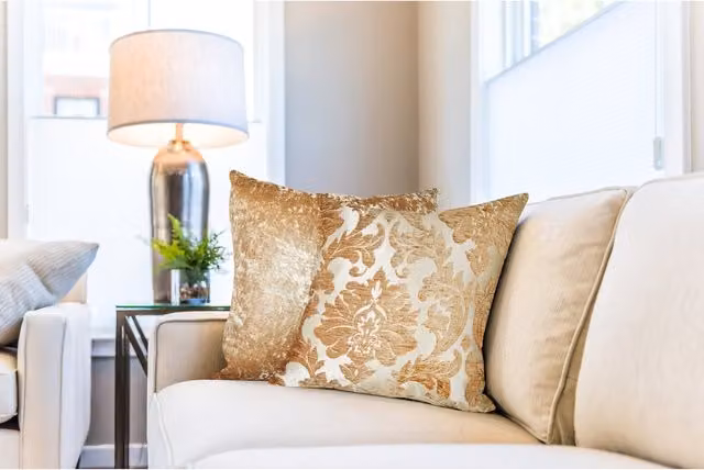 NewEdgeBlinds Boho Square Damask Cushion Cover in Brown and Gold