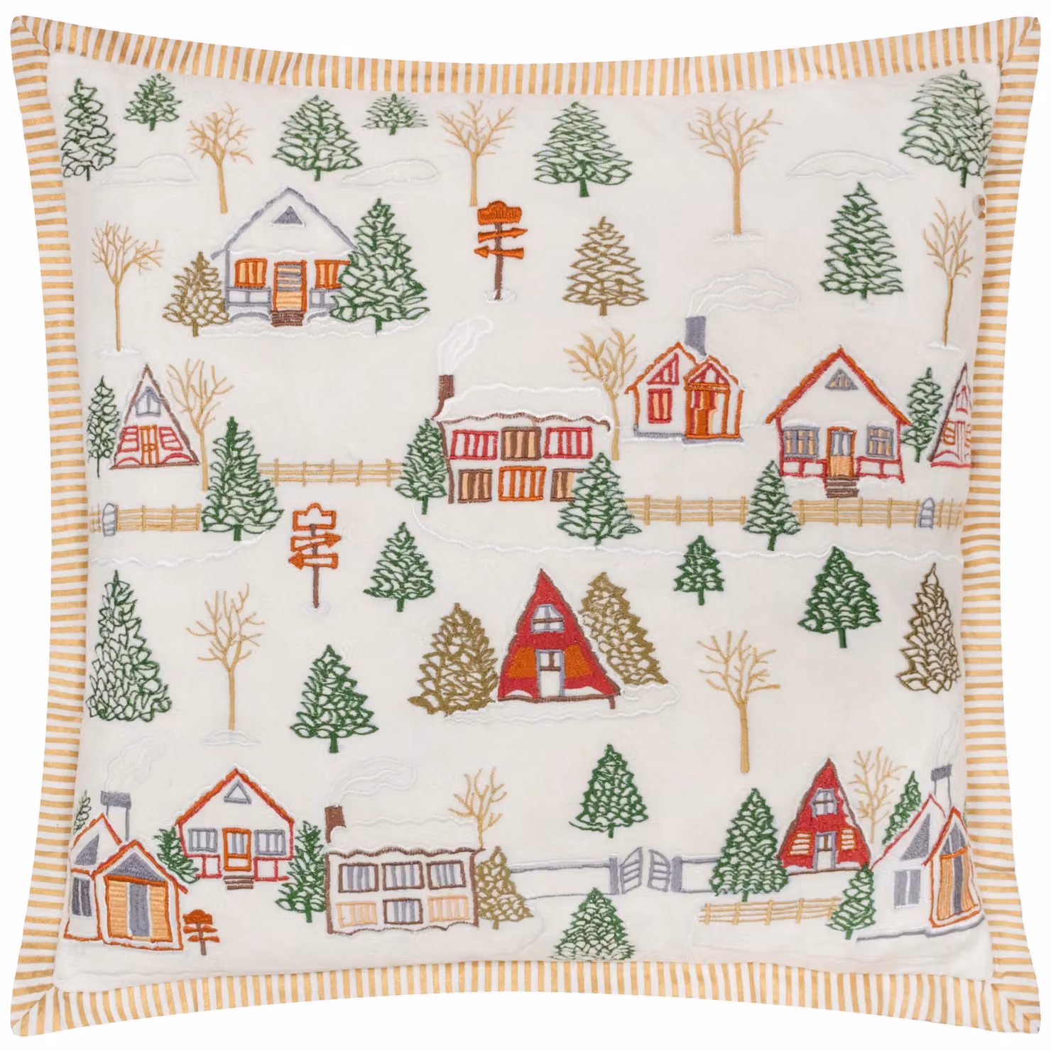 Paoletti Winter Ski Lodges Embroidered Cotton Velvet Cushion in White, W/D/H: 50 x 50 x 50 cm – 2