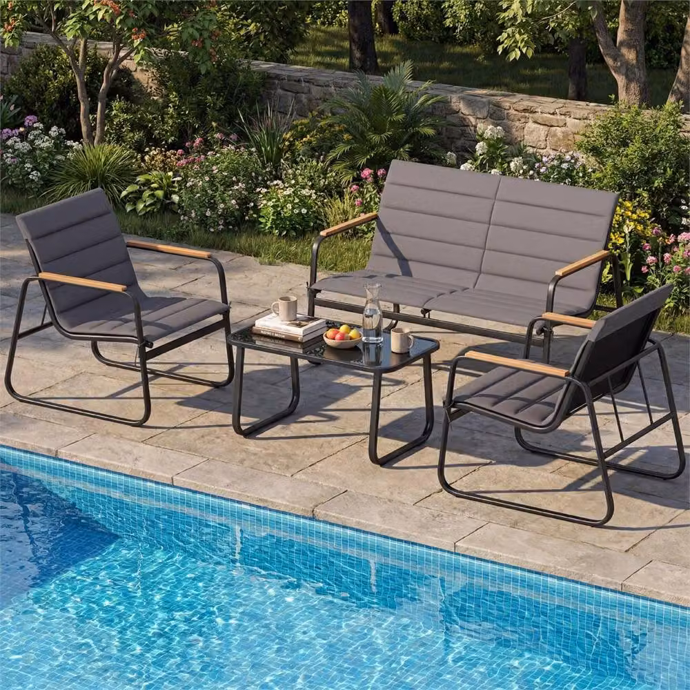 KORVIXA 4 Piece Grey Outdoor Patio Conversation Furniture Set – 5