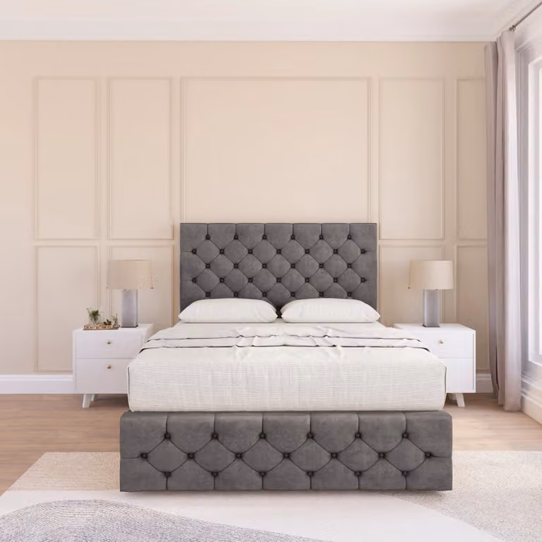Sloomy Watson Chesterfield Divan Bed Base with Headboard and Footboard, Grey, W/D/H: 180 x 200 cm