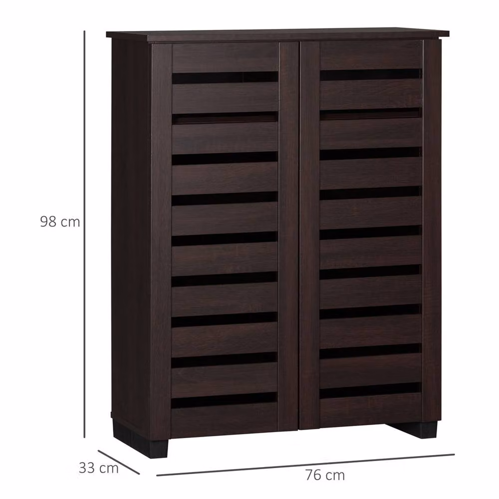 Nordara 5 Tier Shoe Cabinet with Slatted Hinged Doors in Brown, W: 100 cm, D: 60 cm, H: 98 cm – 2