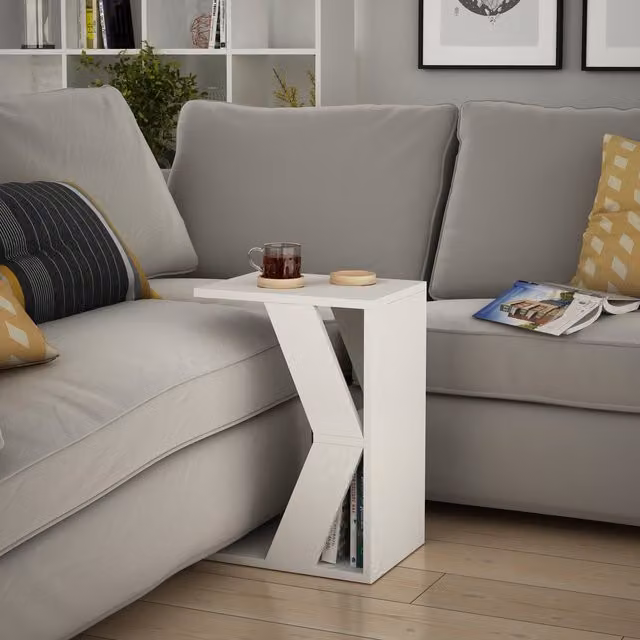 Decortie Naze Modern C Shape Side Table in White