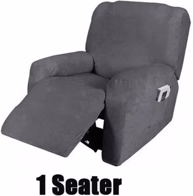 FLAVORA Grey Velvet 1 Seater Super Stretch Recliner Sofa Slipcover – 1