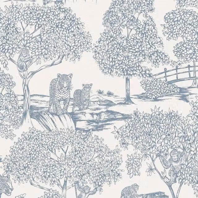 Holden Décor Eastern Horizons Zoo Lake Animal Print Wallpaper in Baby Blue, Green and Beige