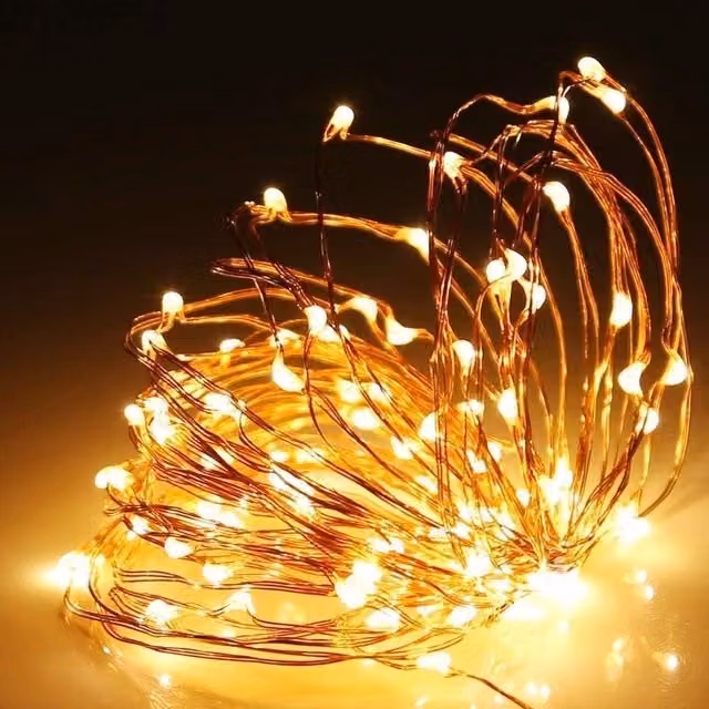 Shatchi Warm White LED Micro Rice Fairy String Lights with Gold Copper Wire, Battery Operated, 2 m – 1