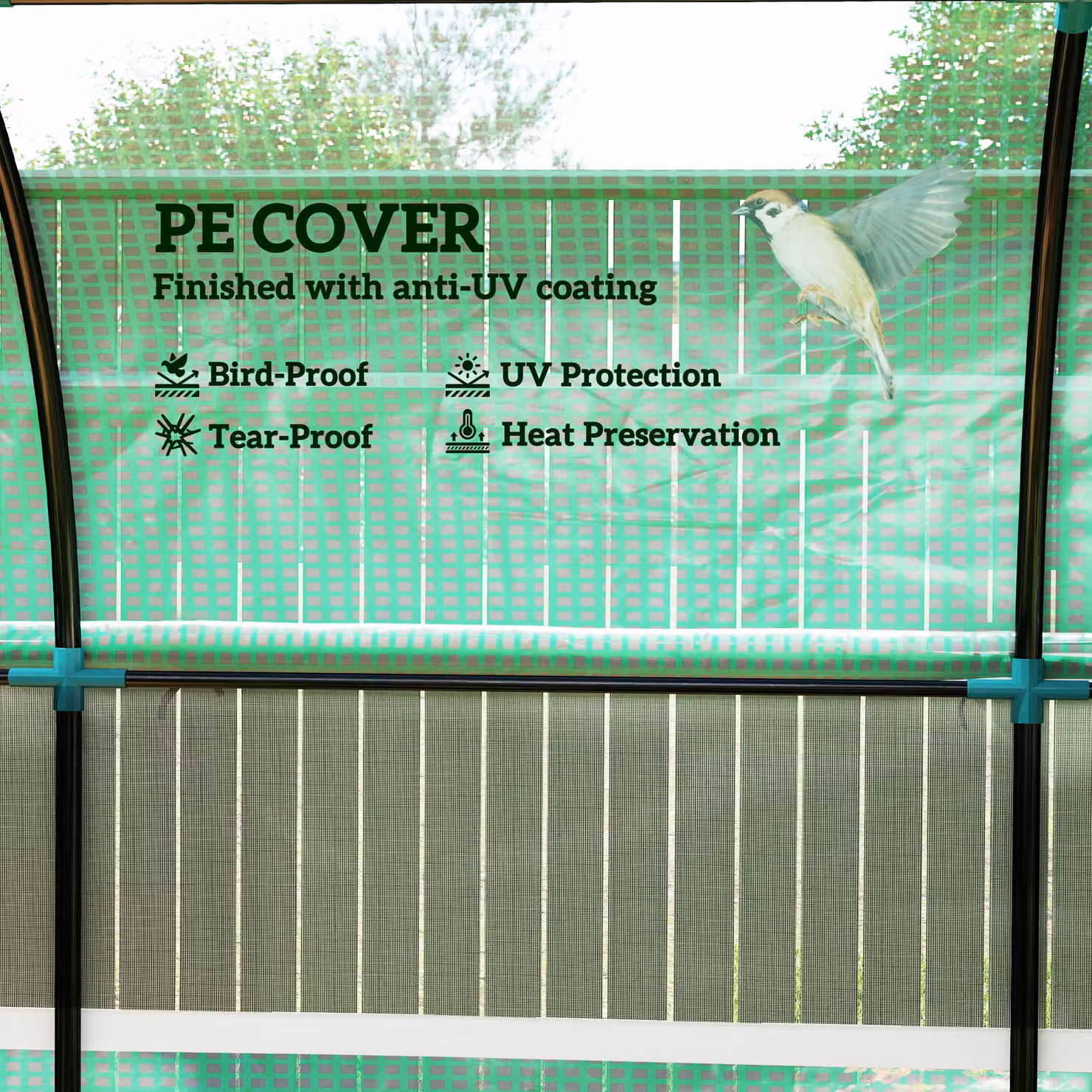 Outsunny Green Walk-In Polytunnel Greenhouse with Roller Window, W: 300 cm, D: 200 cm, H: 200 cm – 3