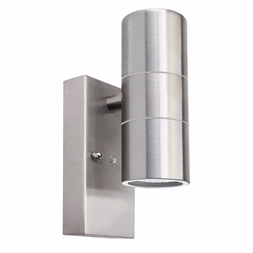 First Choice Lighting Blaze Set of 2 Marine Grade Stainless Steel Dusk Dawn Sensor Wall Lights in Silver – 2