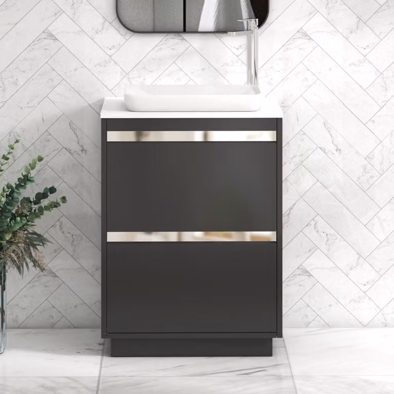 Royal Bathrooms Orion 2 Drawer Floor Standing Vanity Unit in Matt Obsidian Black with Plain White Top and Countertop Basin