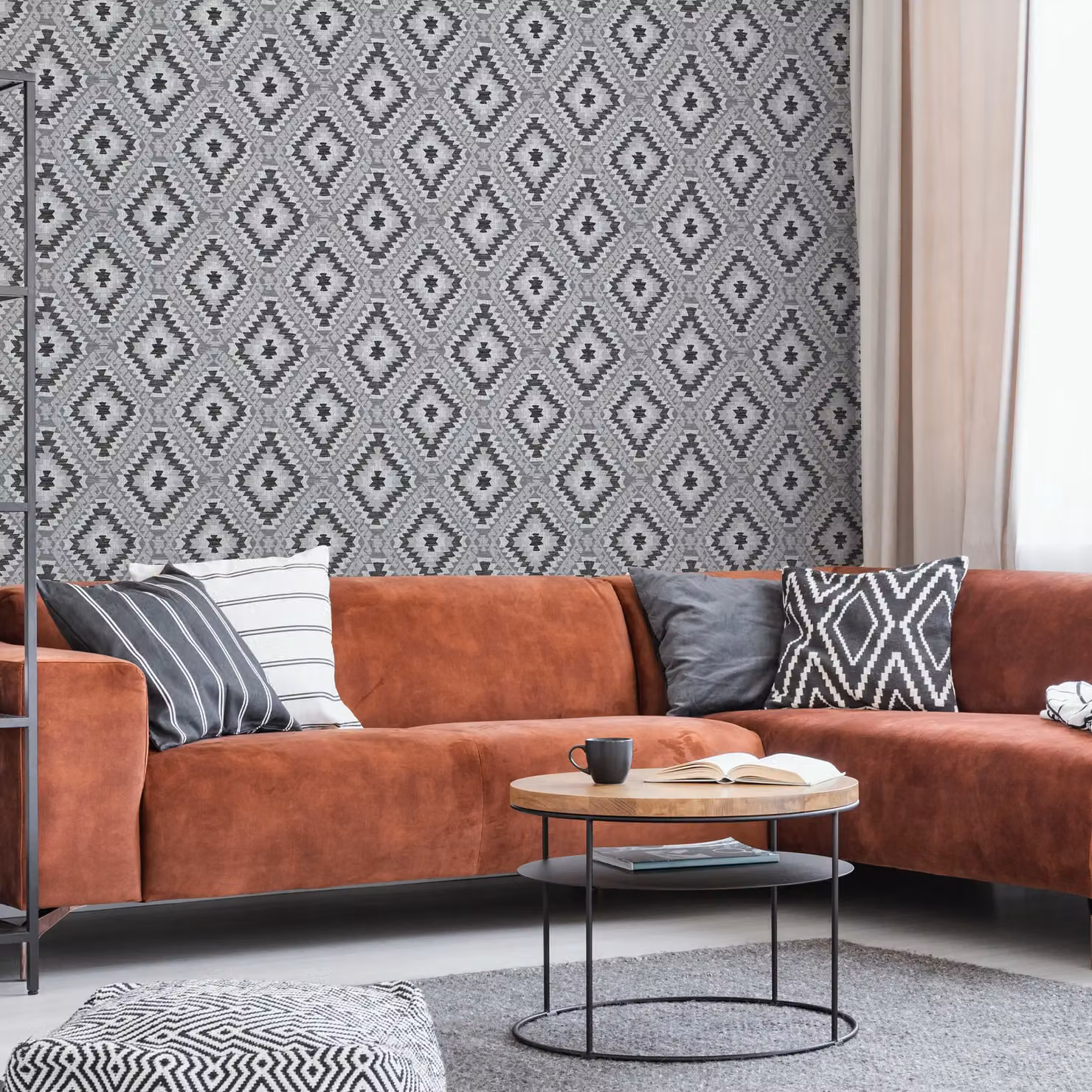 Superfresco Aztec Geometric Mono Wallpaper in Black and Grey, W: 52 cm, L: 1000 cm – 2