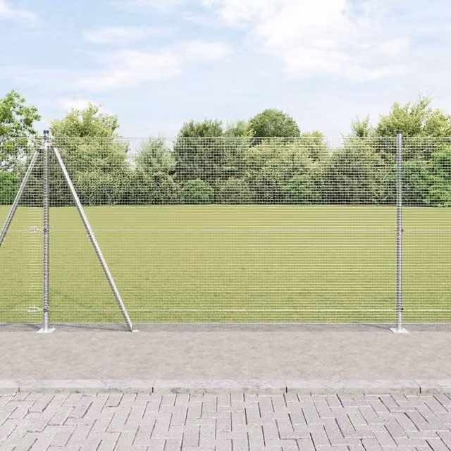 Berkfield Home Welded Wire Fence with 13 Flanged Posts, Galvanised Steel, Silver, H: 120 cm, W: 25 m