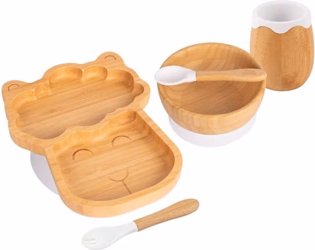 Tiny Dining 5pc Bamboo Llama Baby Weaning Set in White and Multicolour