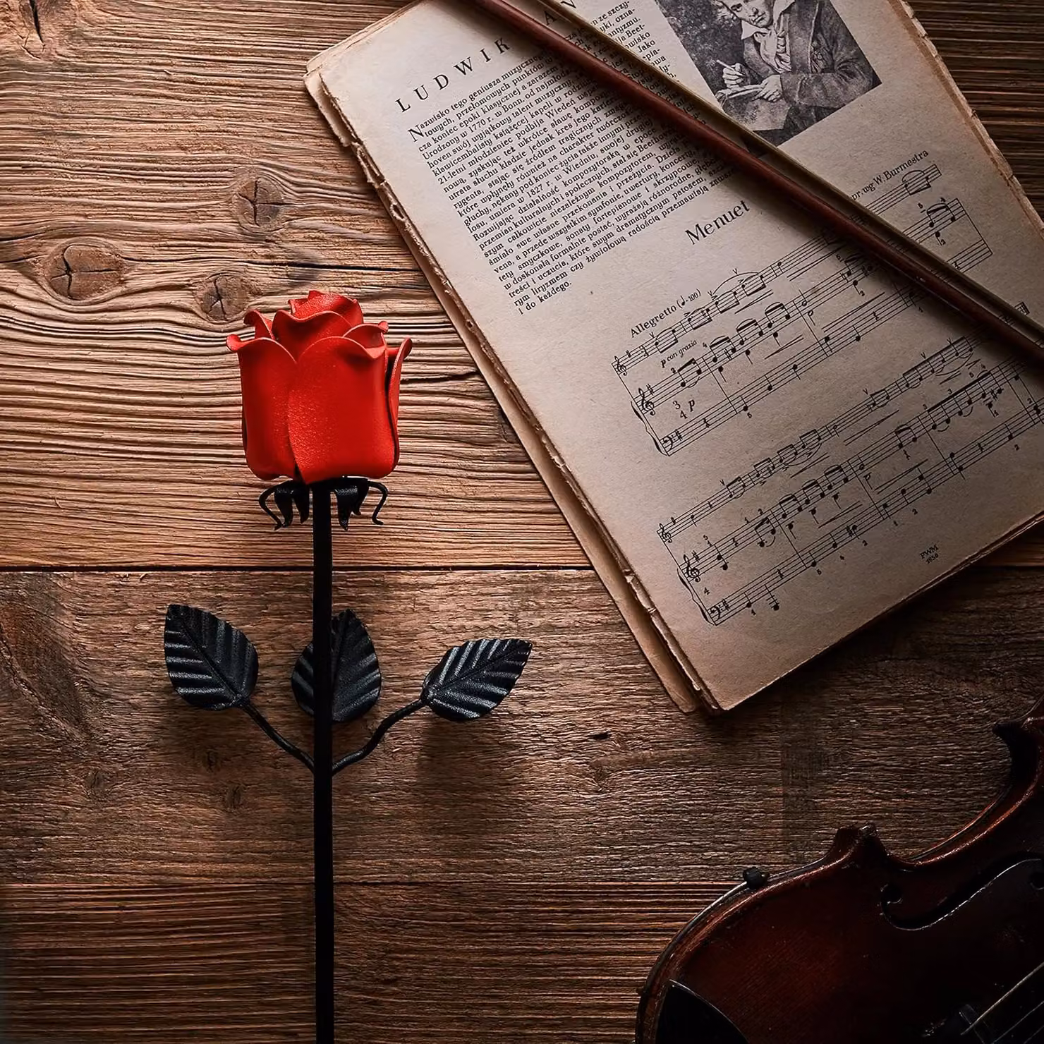 Novecrafto Handcrafted Forged Iron Rose in Red and Black – 2