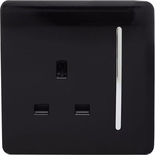 Trendi Switch 1 Gang 13 Amp Flush Switched Plug Socket - Black